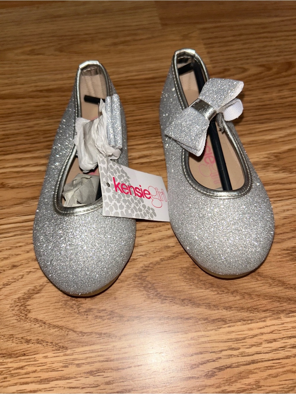 Kensie Girl Silver Glitter Bow Dress Flats